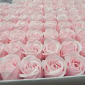 Lot de 81 savons en forme de rose - savons parfumés à la rose dans une boîte cadeau - pour un mariage, la Saint-Valentin ——rose clair