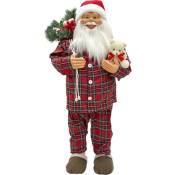 Mediawave Store - Père Noël 110H cm avec pyjama rouge écossais 144251 avec mini lumières et sons