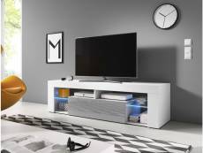 Meuble banc TV - 140 cm - Nlanc mat / Hris brillant - Avec LED - Style design Everest