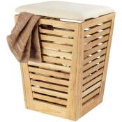 Panier à linge avec assise en lin imitation matériau ACINA, bois d'acacia, 55 litres, couleur naturelle, Wenko