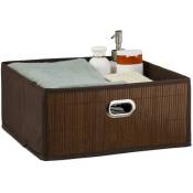 Relaxdays - 1x Panier de rangement en bambou, corbeille de salle de bain carrée, boîte plate, 14 x 31 x 31 cm, pliante, marron