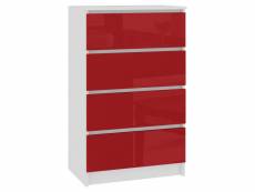 Skandi - commode moderne chambre bureau salon 4 tiroirs brillants 60x99x40cm - meuble de rangement multi-fonctionnel - blanc/rouge laqué