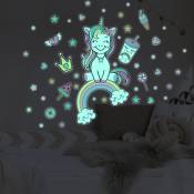 Sticker phosphorescent lumineux - licorne reine des friandises - Autocollant mural plafond enfant fluorescent - 70x70cm