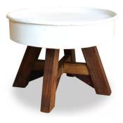 Table basse ronde bois massif recyclé et métal blanc
