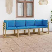 Vidaxl - Canapé de jardin 4 places avec coussins bleu