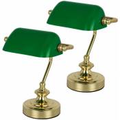 2x lampe de banquier lampe rétro éclairage vintage années 20 design bureau hall lampe de lecture laiton abat-jour en verre salon-salle à manger