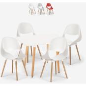 Ahd Amazing Home Design - Ensemble de 4 Chaises et 1 Table Carrée Blanche 80x80cm Design Scandinave Cuisine Restaurant Salle à manger Dax Light