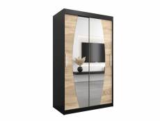Armoire de chambre globe noir/sonoma 120 avec 2 portes coulissantes et miroir penderie (tringle) avec étagères sans tiroirs