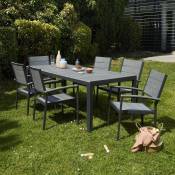 Cémonjardin - Salon de jardin en aluminium et polywood - 6 fauteuils - Noir