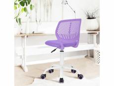 Chaise de bureau enfant etudiant réglable roulant plastique maille métal violet blanc