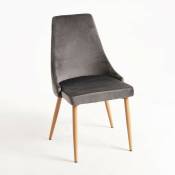 Chaise moderne velours gris et pieds bois de hêtre