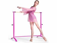 Costway barre de danse autoportante hauteurs réglables sur 4 positions 100-130 cm en bois de hêtre patins antidérapants rose