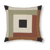 Coussin carré en patchwork marron et rouge 50x50cm
