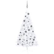 Demi-arbre de Noël artificiel avec LED et boules Blanc
