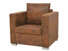 Fauteuil chaise siège lounge design club sofa salon cuir daim artificiel marron helloshop26 1102124/3