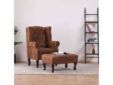 Fauteuil | fauteuil de relaxation fauteuil salon chesterfield et repose-pieds marron similicuir daim meuble pro frco91743