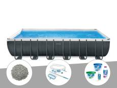 Kit piscine tubulaire Intex Ultra XTR Frame rectangulaire 7,32 x 3,66 x 1,32 m + 20 kg de zéolite + Kit de traitement au chlore + Kit d'entretien