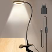 Lampe de Bureau à Pince avec Adaptateur USB[3 Modes d'Éclairage &10 Niveaux de Luminosité] Flexible à 360°Lampe Lecture Clipsable