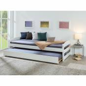 Lit simple avec deuxième lit relevable, en pin blanc massif, cm 209x97x62 - Dmora