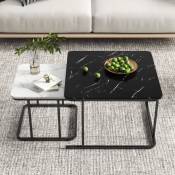 Lot de 2 tables basses gigognes carrées, 65/45 cm - plateau mat, structure noire, table de salon, design industriel - noir - noir