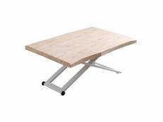 Matika - table basse rehaussable bois et acier blanc l120