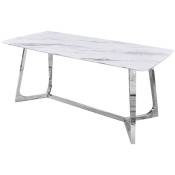 Mobilier Deco - opera - Table à manger rectangulaire design effet marbre blanc et argenté - Blanc