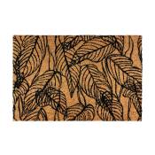 Paillasson fibre de coco motif feuilles naturel-noir 60x40