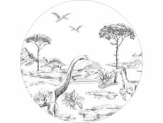 Papier peint panoramique rond adhésif dinosaures noir et blanc - 159073 - ø 70 cm 159073
