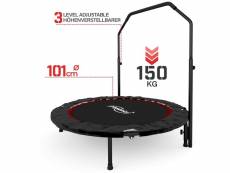 Physionics® mini trampoline de fitness - pliable, avec barre réglable en hauteur, ø 101 cm, jusqu'à 150 kg, usage intérieur/extérieur, rouge-noir - tr