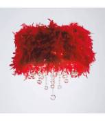 Plafonnier Ibis avec Abat jour rouge en plume 3 Ampoules chrome poli/cristal