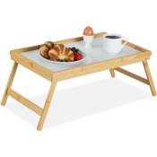 Plateau de Lit petite table de petit-déjeuner en bambou plateau de service pieds pliants pliables en bois avec tablette en plastique, nature