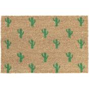 Relaxdays - Paillasson coco, tapis d'entrée motif cactus, antidérapant, intérieur & extérieur, 40x60 cm, naturel/vert
