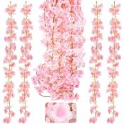Rose - Lot de 4 guirlandes de fleurs de cerisier artificis