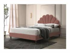 Santyna - lit rembourré chambre à coucher - 170x211 cm - rembourré de tissu - pieds en bois - tête forme coquille - rose