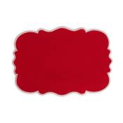 Set de 4 sets de table festonnés en coton/lin rouge et bordure rose 33 x 48 cm - Bito