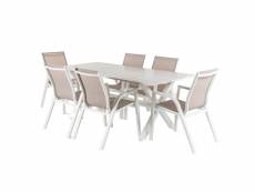 Set de table de jardin 190cm avec 6 fauteuils aluminium blanc,textilène taupe K45014840