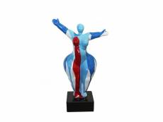 Statue femme bras levés coulures bleu - rouge h34 cm - lady drips 01