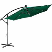 STILISTA Parapluie 350 cm avec éclairage LED et dispositif à manivelle, couverture incluse, vert