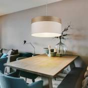 Suspension salon suspension lampe de table à manger led cuisine aspect bois clair, blanc textile, 11W 1055lm blanc chaud, DxH 40x120 cm