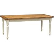 Table à rallonge style champêtre en bois massif de tilleul avec structure antique blanche et plan en finition naturelle L200xPR