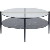 Table basse en verre effet marbre noir et acier
