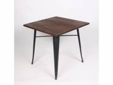 Table noire carrée style industriel en métal et bois