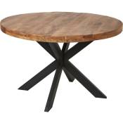 Table ronde 120 cm bois massif acacia naturel et pieds croisés acier noir Vintal