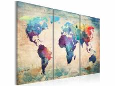 Tableau cartes du monde carte en couleurs de l'arc-en-ciel - triptyque taille 60 x 40 cm PD11433-60-40