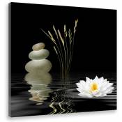 Tableau deco zen composition lotus - 50x50 cm - Noir