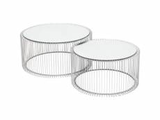 "tables basses rondes wire argentées set de 2 kare design"