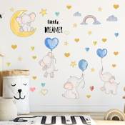 1 ensemble de stickers muraux animaux volants ballons colorés, autocollants muraux mignons coeurs et étoiles d'amour d'éléphant, décoration murale