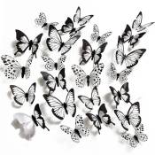24PCS 3d simulation en trois dimensions noir et blanc motif papillon stickers muraux événement fête salon chambre armoire décoratif stickers muraux