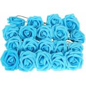 50 Pièces Mousse Têtes Fleurs Artificielles D'Honneur Mariage Décor de Fête de Bouquet de Mariée (Bleu)