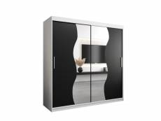 Armoire de chambre marduk blanc/noir 200 avec 2 portes coulissantes et miroir penderie (tringle) avec étagères avec tiroirs